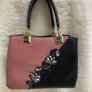 Women's Beautiful Pink & Black Medium Size Handbag w/Shoulder Strap